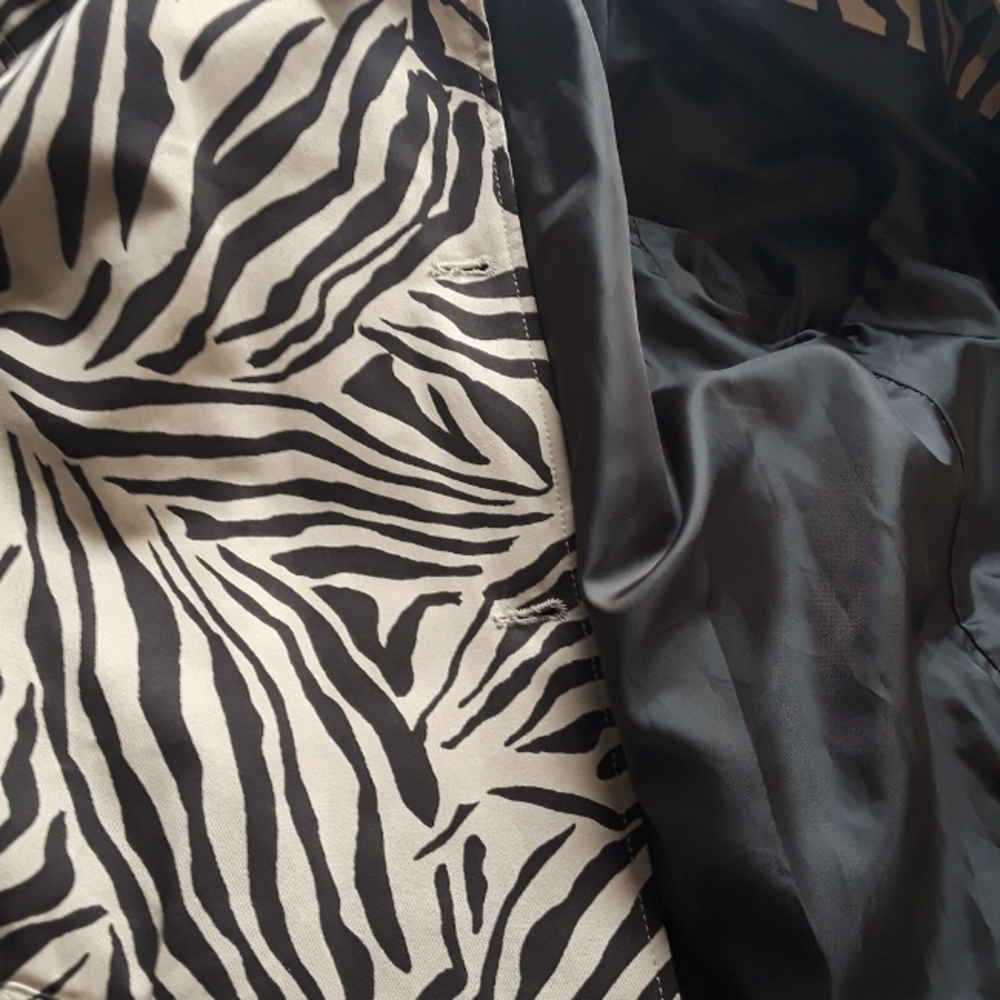 Chaps Zebra Print Trench Coat - Black and Tan - Picture 2 of 13